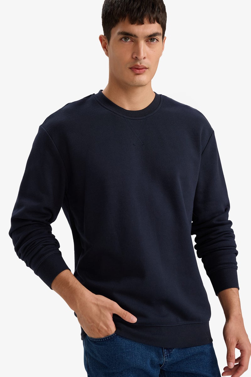 DeFacto Blue Man Regular Fit Cotton Basic Sweatshirt Casual - Image 1